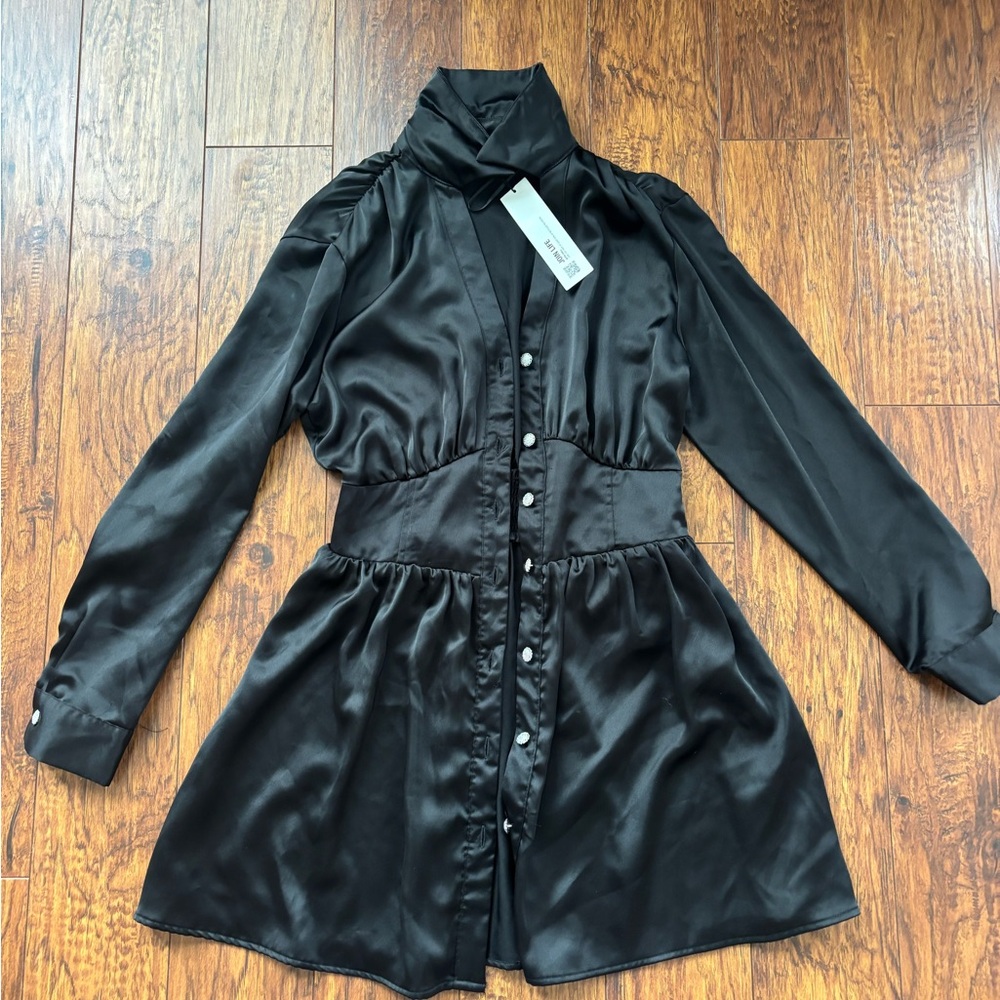 Zara Black Long Sleeve Satin Dress